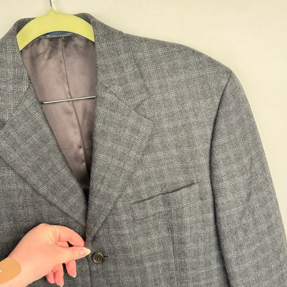 Ralph Ralph‎ Lauren Gray Plaid 100% Wool Lined Single Breasted Lined Blazer 40S